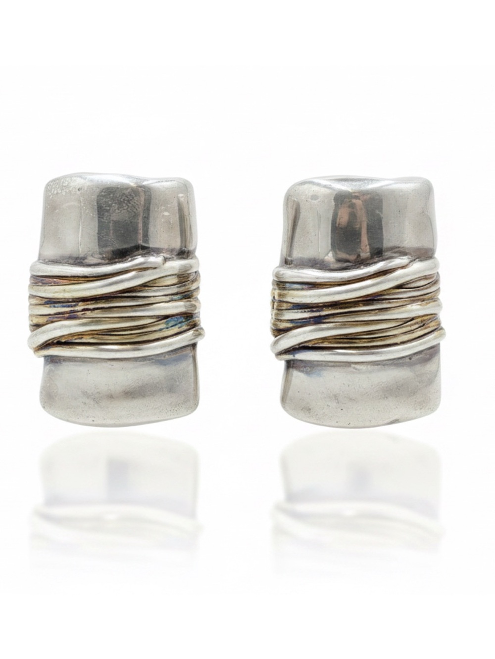 VTG Bat-Ami 925 Sterling Silver Modernist Wire Wrapped Clip On Earrings 38.8g